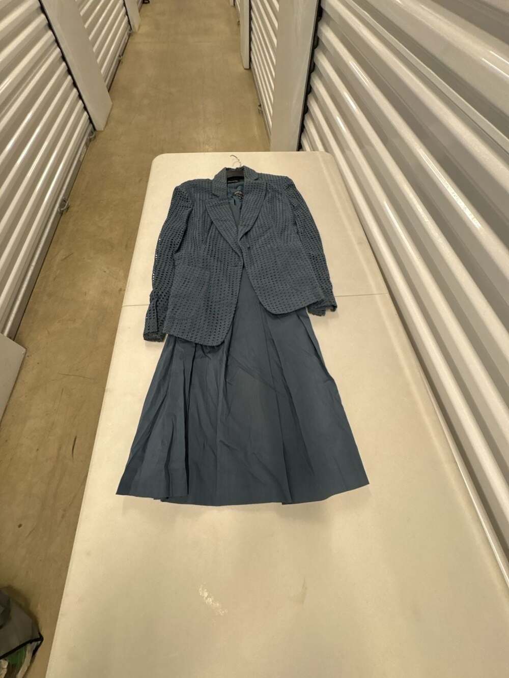Jones New York Collection Dusty Blue Eyelet Blazer and Skirt Suit Set